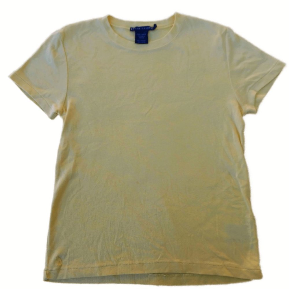 Ralph Lauren Cotton Tee T-Shirt Crewneck Short Sleeve Yellow Logo Mexico L Large